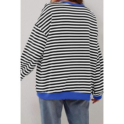 Black Stripe Oversized Contrast Trim Pullover Sweatshirt