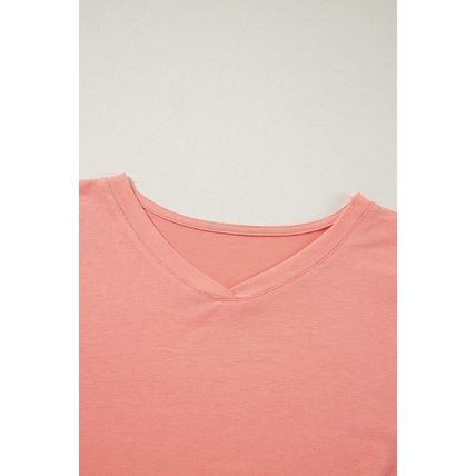 Grapefruit Orange Contrast Color Patchwork Oversized Side Split Top