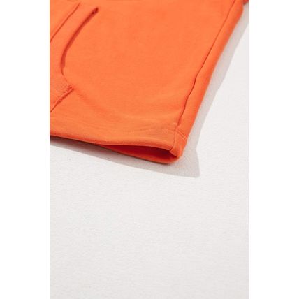 Orange Solid Kangaroo Pocket Half Zipper Oversized Hoodie