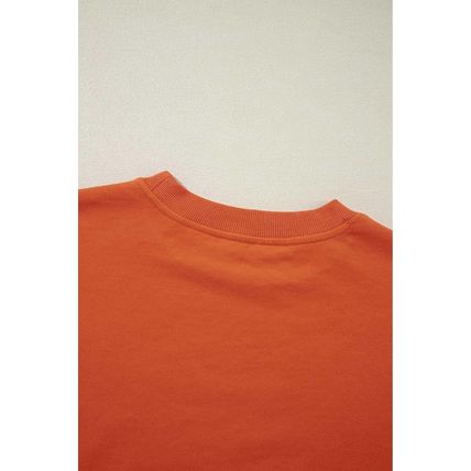 Orange Plain Drop Shoulder Crewneck Pullover Sweatshirt