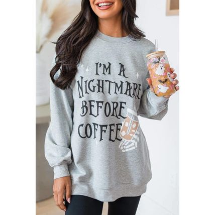 Gray I'M A NIGHTMARE BEFORE COFFEE Graphic Crewneck Sweatshirt