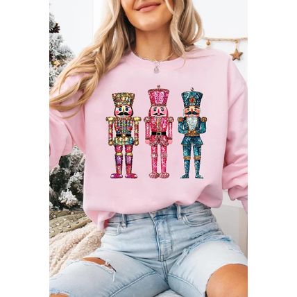 Pink Shimmer Nutcracker Graphic Christmas Pullover Sweatshirt