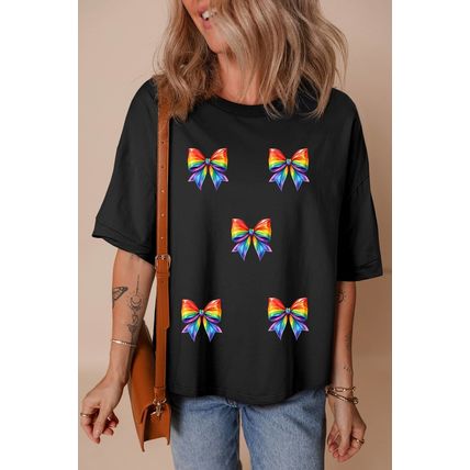 Black Pride Bow Print Oversize Cotton T Shirt