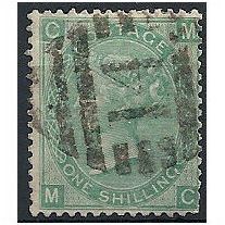 1865 SG101 1/- Green Plate 4 Watermark Emblems Good Used "MC"...