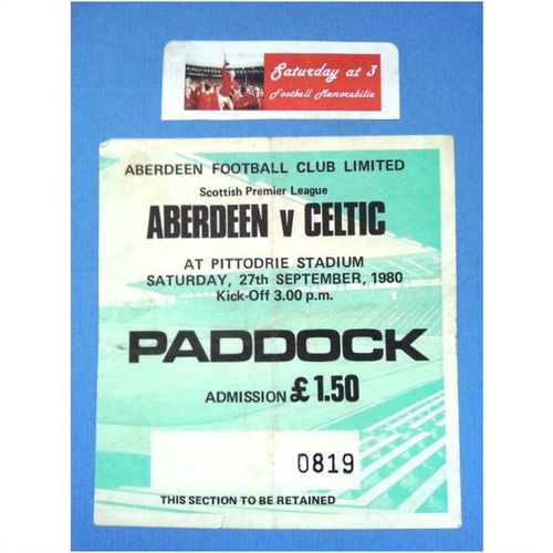 Aberdeen v Celtic Football Ticket Stub 27/09/1980 Scottish Premier League