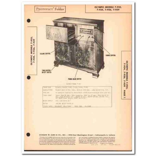 olympic model 7-925 7-93x am fm radio phonograph sams photofact manual