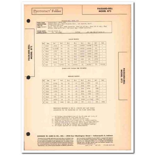 packard-bell model 872 8-tube fm radio tuner sams photofact manual