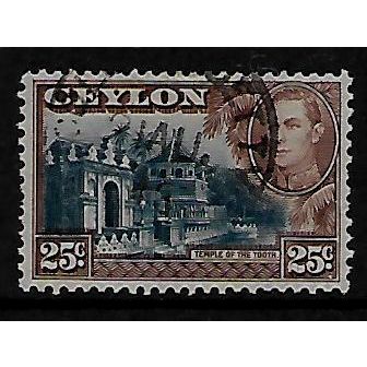 CEYLON 1938 25c BLUE & BROWN TEMPLE OF THE TOOTH KANDY SG 392a FINE USED