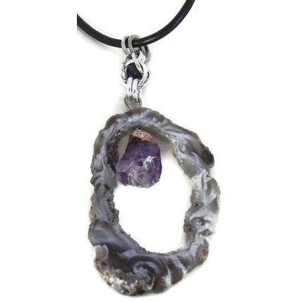 Natural Agate Third Eye Pendant Grey Amethyst
