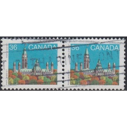 CANADA, 1987 36c Parliament Buildings p13.5x13, SG 1156 (Scott #926B), used pair