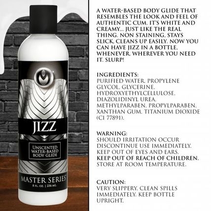 Jizz Unscented Water-Based Lube 8oz Master Series Made n USA Cum Sperm Lubricant
