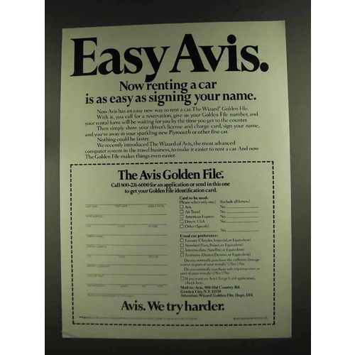 1972 Avis Rent-a-Car Ad - Easy Avis