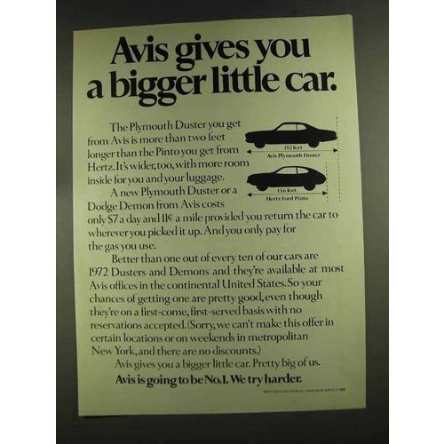 1972 Avis Rent-a-Car Ad - Gives You Bigger Little Car