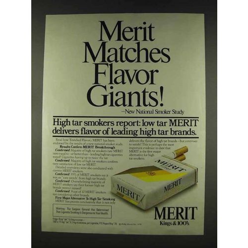 1978 Merit Cigarettes Ad - Matches Flavor Giants