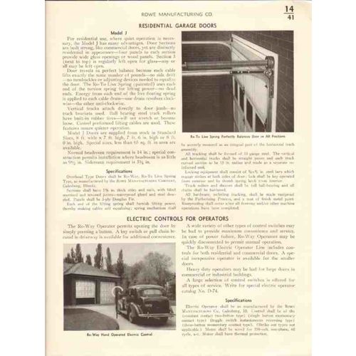 rowe mfg company 1941 ro-way residential overhead door vintage catalog