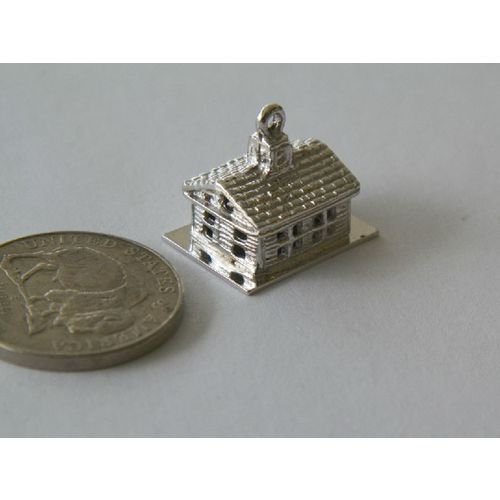 3 D STERLING SILVER & ENAMEL SCHOOL HOUSE CHARM