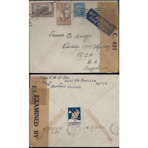 Canada War Issue 1944 Air to Argentina, Montreal Quebec, 35 Cent Rate CENSORED