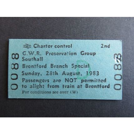 BR Charter Control GWR Preservation Group Southall Brentford Branch 1983 Ticket