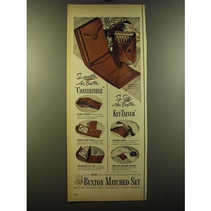 1950 Buxton Convertible Wallet and Key-Tainer Ad - So versatile