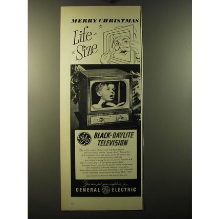 1950 General Electric Black-Daylight Television Model 16T5 Ad - Merry Christmas