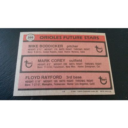 1981 Topps Card # 399 Baltimore Orioles Future Stars Very Good-Excellent (4)