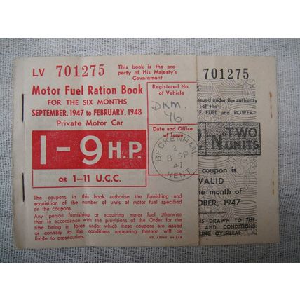 Post War Motorcycle Fuel Ration Book 1-9Hp