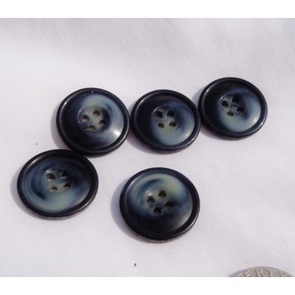 WW5 5 Dark Blue Coat Buttons 23mm 15/16 Inch Resin Swirl Sewing Crafting