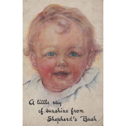 Shepherds Bush London Antique Baby Greetings Worn Postcard