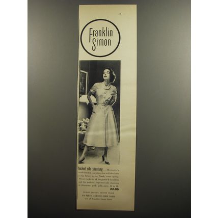 1952 Franklin Simon Majestic Coat Dress Ad - Tucked silk shantung