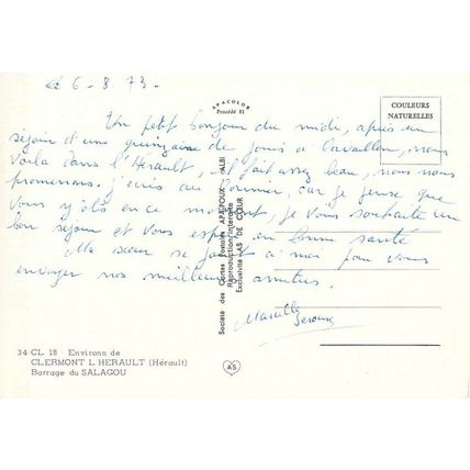 Clermont L'Herault Barrage Salagou France postcard used 1973 VGC