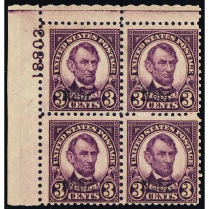 672, Mint NH 3¢ Nebr Plate Block of Four SCV $350.00 * Stuart Katz