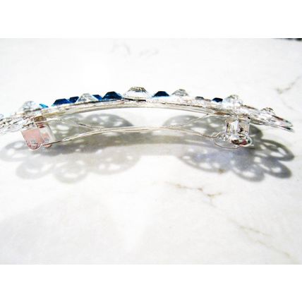 Silver filigree hair clip barrette with blue crystals bridal hair clip