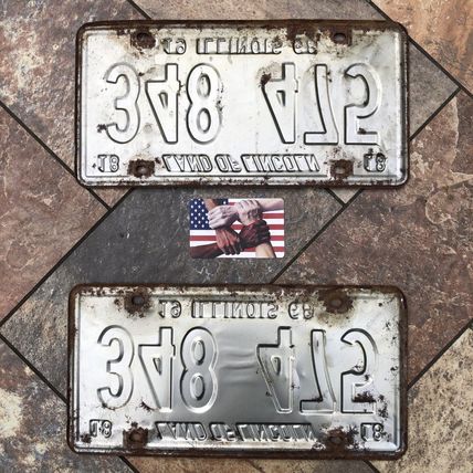 Illinois 1968 Vintage License Plate Pair Rustic Antique Vintage Patina 348 475