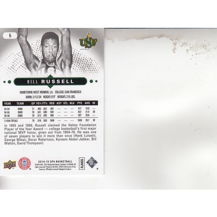 BILL RUSSELL 2014 AUTOGRAPHED BOSTON CELTICS HALL OF FAME WORLD CHAMPION CENTER