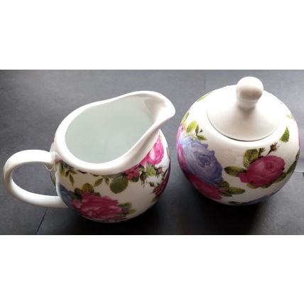 Vintage (1990's) Regal Spencer Fine China Pink Floral Milk Jug & Sugar Bowl Set.