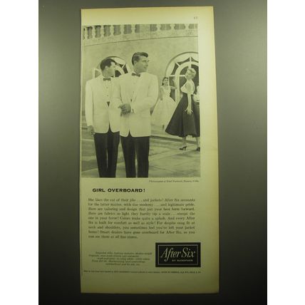 1958 After Six Dinner Jackets Ad - Girl overboard!