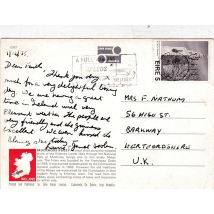 Muckross Abbey Killarney Co Kerry Ireland Postcard posted 1975 corner crease