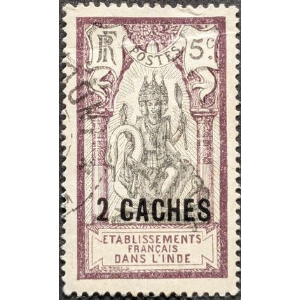 STAMP French India SG63 1923 2Ca on 5c Shiva overprinted Used