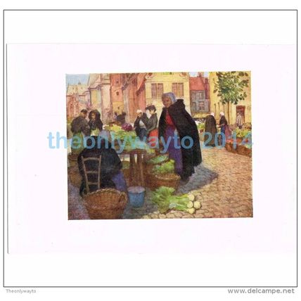 VEGETABLE MARKET, BRUGES, BELGIUM, BOOK ILLUSTRATION (PRINT), 1908