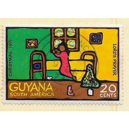 GUYANA 1971 CHRISTMAS XMAS CHILD PRAYING LORDS PRAYER BED KNEELING USED 20c