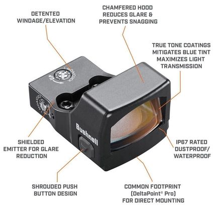 Bushnell RXS250 Reflex Sight, Compact, Black, 4 MOA Dot RMSc + Picatinny Mount