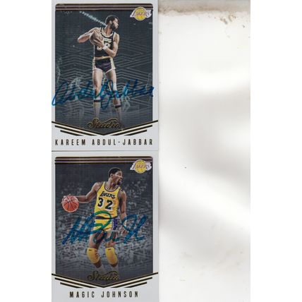 KREEM ABDUL-JABBAR & MAGIC JOHNSON AUTO 2017 LOS ANGELES LAKERS HOF CHAMPIONS