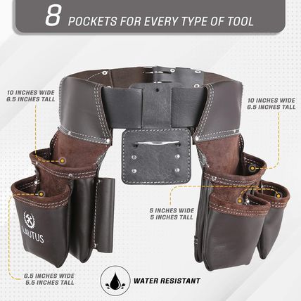 LAUTUS Oil Tanned Leather Tool Belt Rig, Carpenter, Construction, Framers, Handy