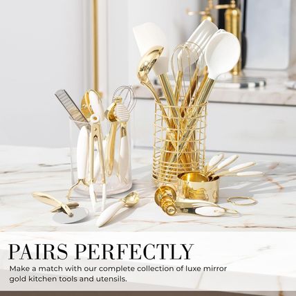 Styled Settings White and Gold Kitchen Utensils Set – 16-Piece Silicone Cooking