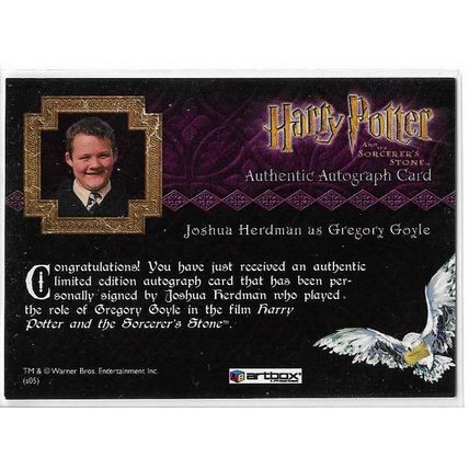 Harry Potter and the sorcerors stone - Joshua Herdman signed trading card