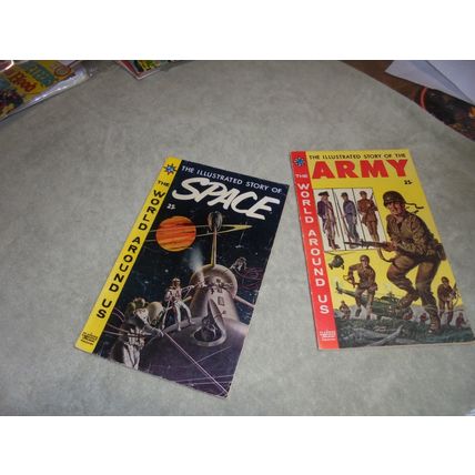 1959 WORLD AROUND US (Classics Illustrated) 5 (Space) & 9 (Army)! 1/2 GUIDE!!