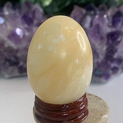 Calcite Crystal Egg Yellow Healing Chakra Stone Meditation Crystals W Stand 2"