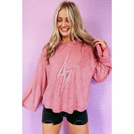 Pink Thunder Bolt Sequin Oversized Hoodie