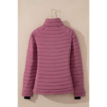 Burgundy Solid Color Quilted Zip-up Puffer Jacket