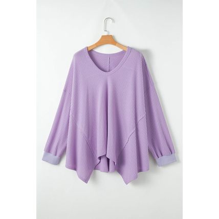 Orchid Petal Plus Size Waffle Knit Exposed Seam Flowy Top